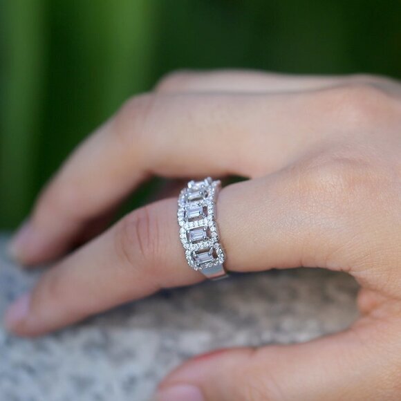 Hollow Full Around Zircon Silver Fashion Eternity Ring for WomenEVGG1388 - Picture 4 of 8